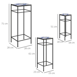 Outsunny Blumenständer-Set  Metall Fliesen Blau 28L x 28B x 71H cm