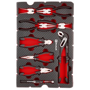 Einhell Werkzeug-Pad Zangen E-Case, 9-teilig, mit Wasserpumpenzange, Kombizange, Seegeringzangen und Seitenschneider.
