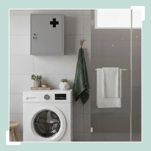 Relaxdays Medizinschrank Eisen Grau Abschließbar 43 cm x 35,5 cm x 8 cm 3 kg