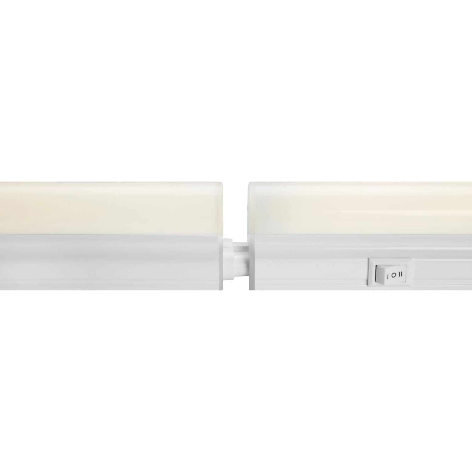 Weiße LED-Lichtleiste mit Schalter, verbunden. Ideal zur Küchenbeleuchtung.