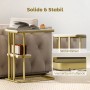 HOMCOM Beistelltisch weiß-gold, Marmoroptik, C-förmiger Stahlrahmen, 2 Ablagen, robust, neben Sofa.