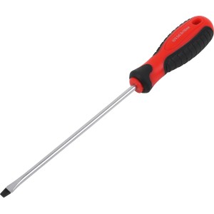 Schraubendreher Schlitz, 5 mm x 150 mm, mit rot-schwarzem Kunststoffgriff.