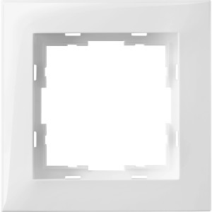 Weiß-glänzender Rahmen Finnja für Schalter und Taster. Quadratischer Abdeckrahmen für die Wandmontage.