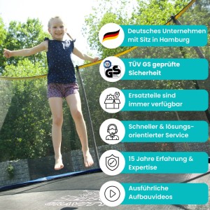 Zero Gravity Outdoor Trampolin 305cm TÜV GS Smartes Klappnetz mit Leiter und Bodenanker