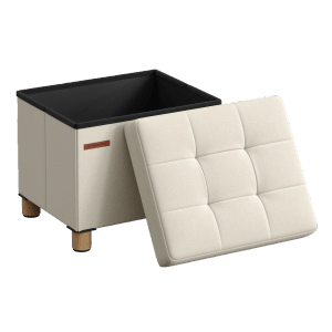 Songmics Sitzhocker Melisa, creme, mit Stauraum und abnehmbarem, gestepptem Deckel.