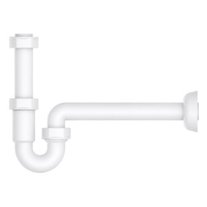 Weißer Röhrensiphon (41,9 mm x 32 mm) aus Kunststoff für Waschbecken.