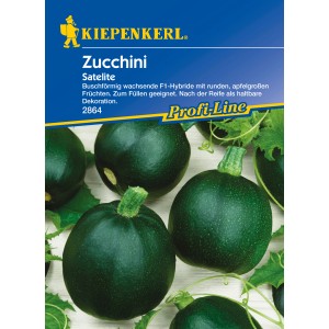 Samenpackung Zucchini Satelite F1: Runde, grüne Zucchini, ideal zum Füllen und als Deko.
