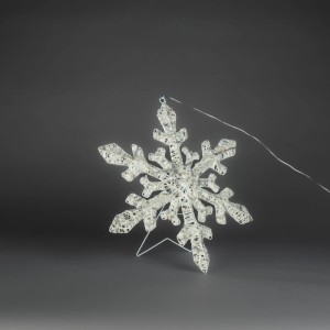 Konstsmide Deko-Schneeflocke mit 70 bernsteinfarbenen LEDs. Weiße, filigrane Weihnachtsfigur für Außen, beleuchtet.
