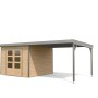 Karibu Gartenhaus Domingo A mit Anbaudach, naturbelassen/grau, 218,5x270x270 cm.