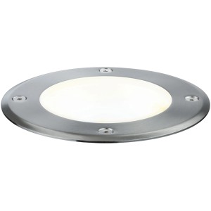 Runder Paulmann Plug & Shine LED-Bodeneinbaustrahler aus Metall, warmweißes Licht.
