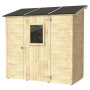 Holzhaus Isabel 207x102 cm mit Plattenbausystem, naturbelassenes Holz mit Tür und Fenster.