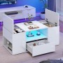 okwish Couchtisch mit LED Beleuchtung Schublade Stauraum Wohnzimmer 100x50x40cm Weiß_6