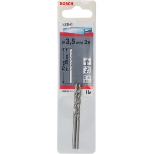 Bosch Metallbohrer Pro HSS-G, 3,5 mm, 2er-Pack im Blister.