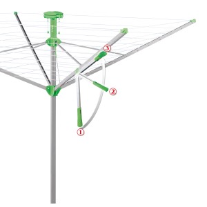 Juwel Novaplus 600 Easy Wäschespinne in Silber-Grün mit Spannhebel und Wäscheleinen.
