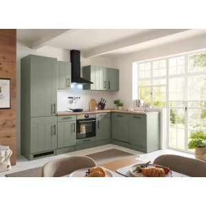 Respekta Winkelküche Anton Landhaus Schilfgrün 280 cm mit Einbau Herd-Set