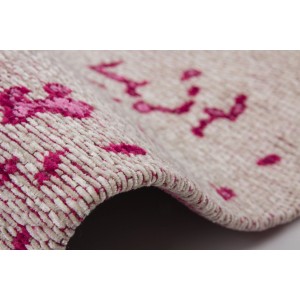 Detailansicht: Elfenbein-pinkfarbener Vintage Teppich Guadeloupe mit Muster, 80x150 cm.