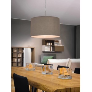 Moderne Eglo Hängeleuchte Pasteri, taupefarbener Stoffschirm, Nickel matt, Ø 38cm. Ideal für Wohn- und Esszimmer.