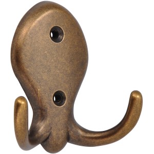 Antiker Wandhaken aus Metall in Messing-Optik mit zwei Aufhängern.