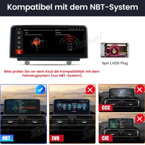 Junsun Android Multimedia System für BMW NBT mit Carplay/Auto, Rückfahrkamera und 6-Pin LVDS Stecker. Autoelektrik.