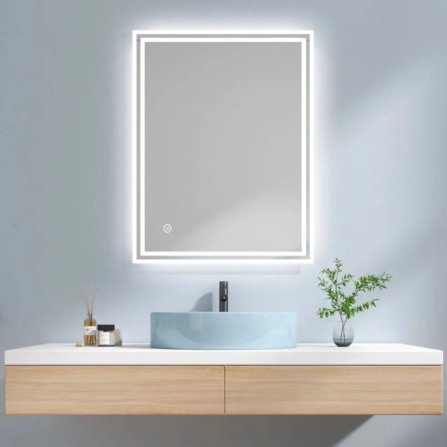 Emke Badspiegel mit Beleuchtung 90 x 70 cm LED-Spiegel mit Anti-Beschlag Touchschalter KaltweißLicht_6
