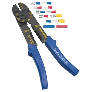 LUX Kabelschuhklemmzangen Set Classic mit Zange und 100 Kabelschuhen.