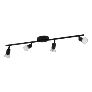 Schwarzer Eglo Spot Buzz-LED, 4-flammig, 68,5 cm breit. Deckenleuchte mit schwenkbaren LED-Spots.