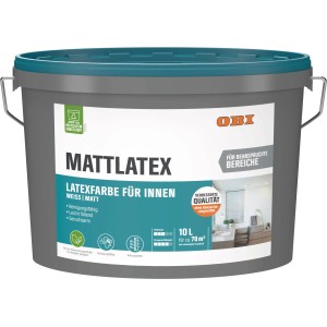 Eimer OBI Mattlatex, konservierungsmittelfreie, weiße Latexfarbe, 10 l, für Innenräume.