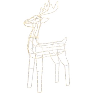 Großes, transparentes Rentier (102 cm) mit warmweißen LEDs für die Weihnachtsdekoration im Außenbereich.