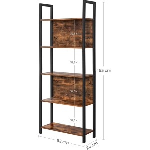 Vasagle Bücherregal mit 3 Ebenen in Braun-Schwarz, 24x62x165cm. Regal im Industrie Design.