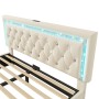 okwish Polsterbett 140x200cm mit LED Stauraum Jugendbett Beige ohne Matratze_10