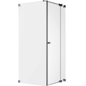 Eckdusche Brava mit Drehtür, Festteil und Chromrahmen. Sondermaßanfertigung.