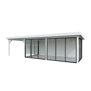 Palmako Pavillon Lenna Set, 876x300 cm, weiß lackiert. Weekendhaus mit Schiebetüren und Glas.