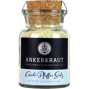Ankerkraut Aioli-Pfeffer Salz im Glas (155g). Würzmischung für Grill und Küche.
