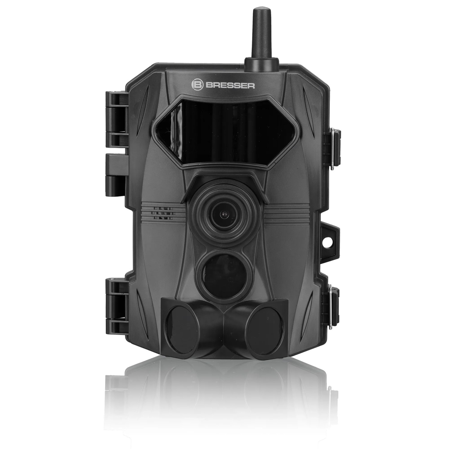 Schwarze Bresser WLAN Wildbeobachtungskamera mit 4-24 MP und 20 m Reichweite.