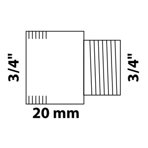 Abbildung einer Hahnverlängerung von Kirchhoff, 24,2 mm (3/4 IG) x 26,4 mm (3/4 AG) x 20 mm, Chrom