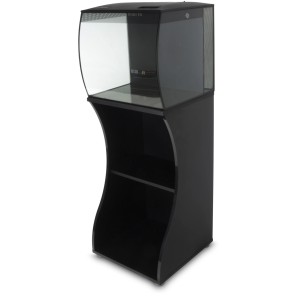 Schwarzes Fluval Flex LED Aquarium-Kombination 57 l mit Unterschrank. Modernes Design mit gewölbter Scheibe.