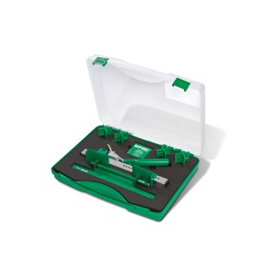 Spax Kaiman Pro Set zur Ausrichtung von Terrassendielen mit Fugenlehren im Koffer.