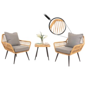 Dunkelgraue Poly-Rattan Garnitur N34: 2 Stühle, 1 Tisch. Gartenmöbel-Set für Balkon und Terrasse.