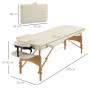 Cremeweißer, faltbarer Massagetisch aus Kunstleder und Buchenholz, höhenverstellbar, mit Kopfstütze.