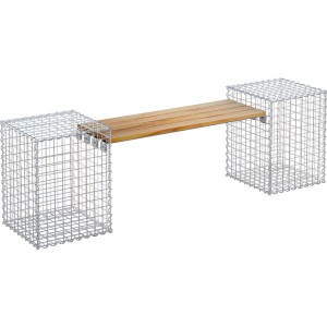 Gabiona 2-Gabionenbank Teak 45 cm x 60 cm x 45 cm Maschenweite 5 cm x 5 cm