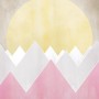 Komar Vlies Fototapete Sunrise Spring mit rosa Bergen und gelber Sonne, 200x250 cm.