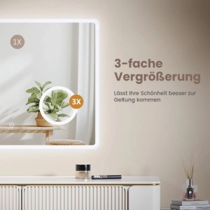 Emke LED Badspiegel 120x60cm mit 3-facher Vergrößerung, Kaltweißlicht und Touch-Bedienung. Modernes Design.