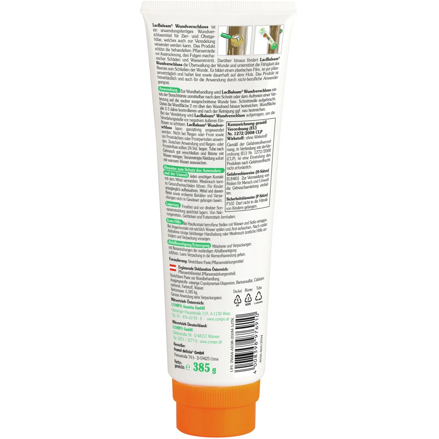 Lac Balsam 385g Tube für Wundverschluss an Bäumen und Gehölzen.