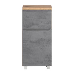 Held Möbel Unterschrank Ancona, 40 cm, Betongrau und Wotaneiche Dekor. Badmöbel mit Schublade und Füßen.