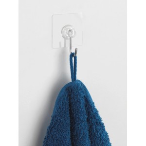 Wenko Static-Loc Nickelhaken 4er-Set mit blauem Handtuch, Befestigung ohne Bohren.
