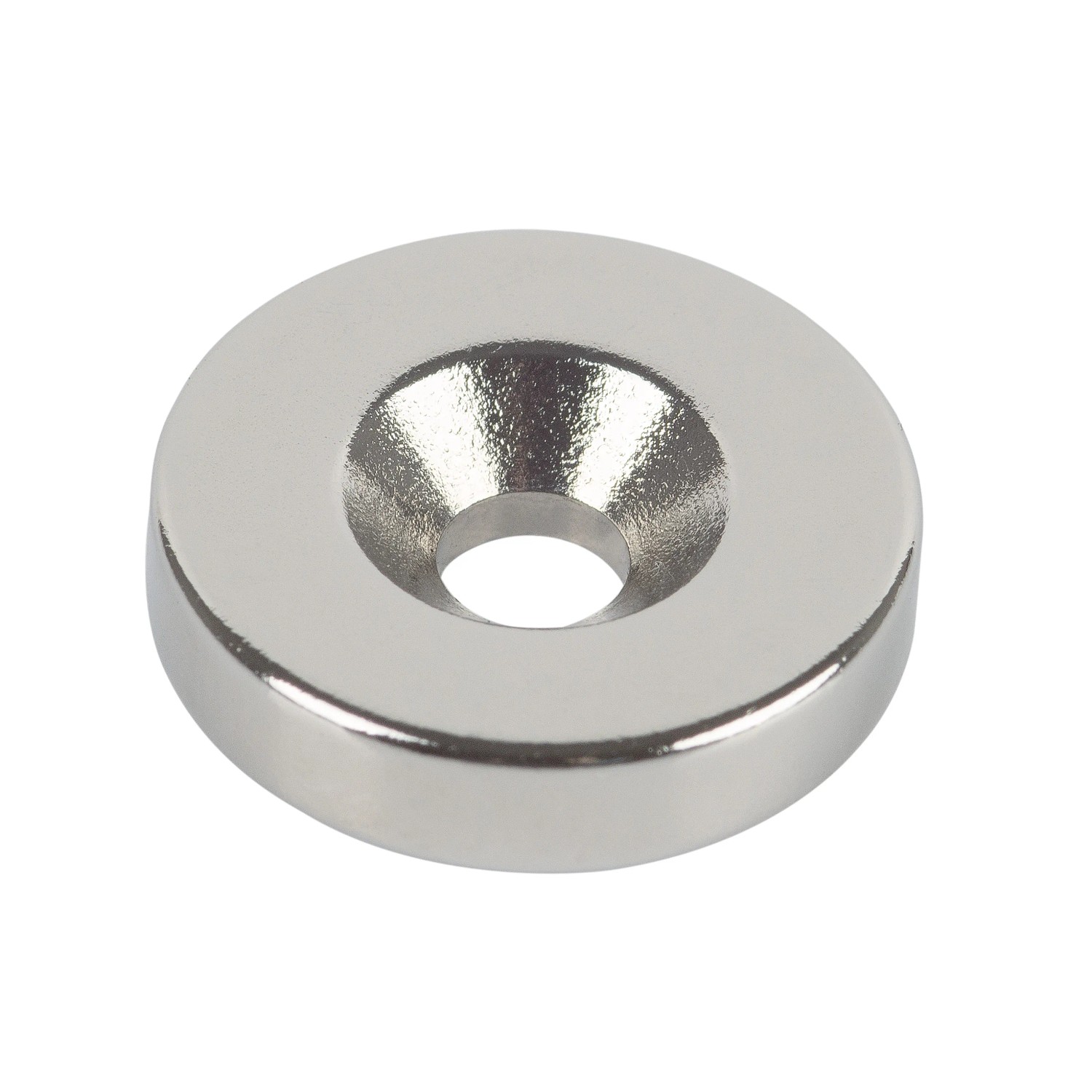 Fix-o-moll Neodym Magnet mit Senkbohrung, 4 mm x 18 mm, silberfarben.