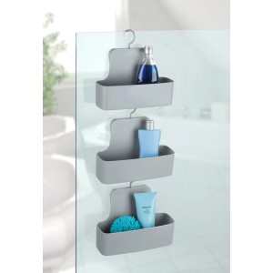 Wenko Duschcaddy Barcelona Grau mit drei Ablagekörben und Haken zur Aufhängung.