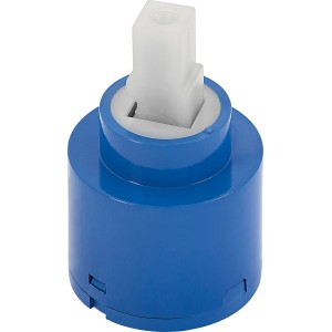 Keramikkartusche Ø 35 mm für Waschtischarmatur, blaues Gehäuse, weißer Stift.