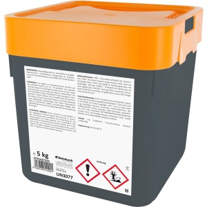 Steinbach Chlorgranulat, 5 kg, zur Pool Desinfektion. Behälter mit orangefarbenem Deckel.