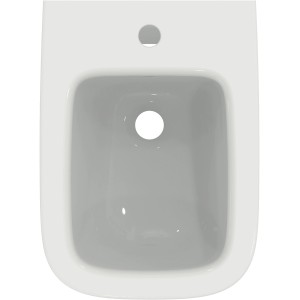 Ideal Standard i.life S Stand-Bidet, weiß, mit Überlauf und Hahnloch (Draufsicht).